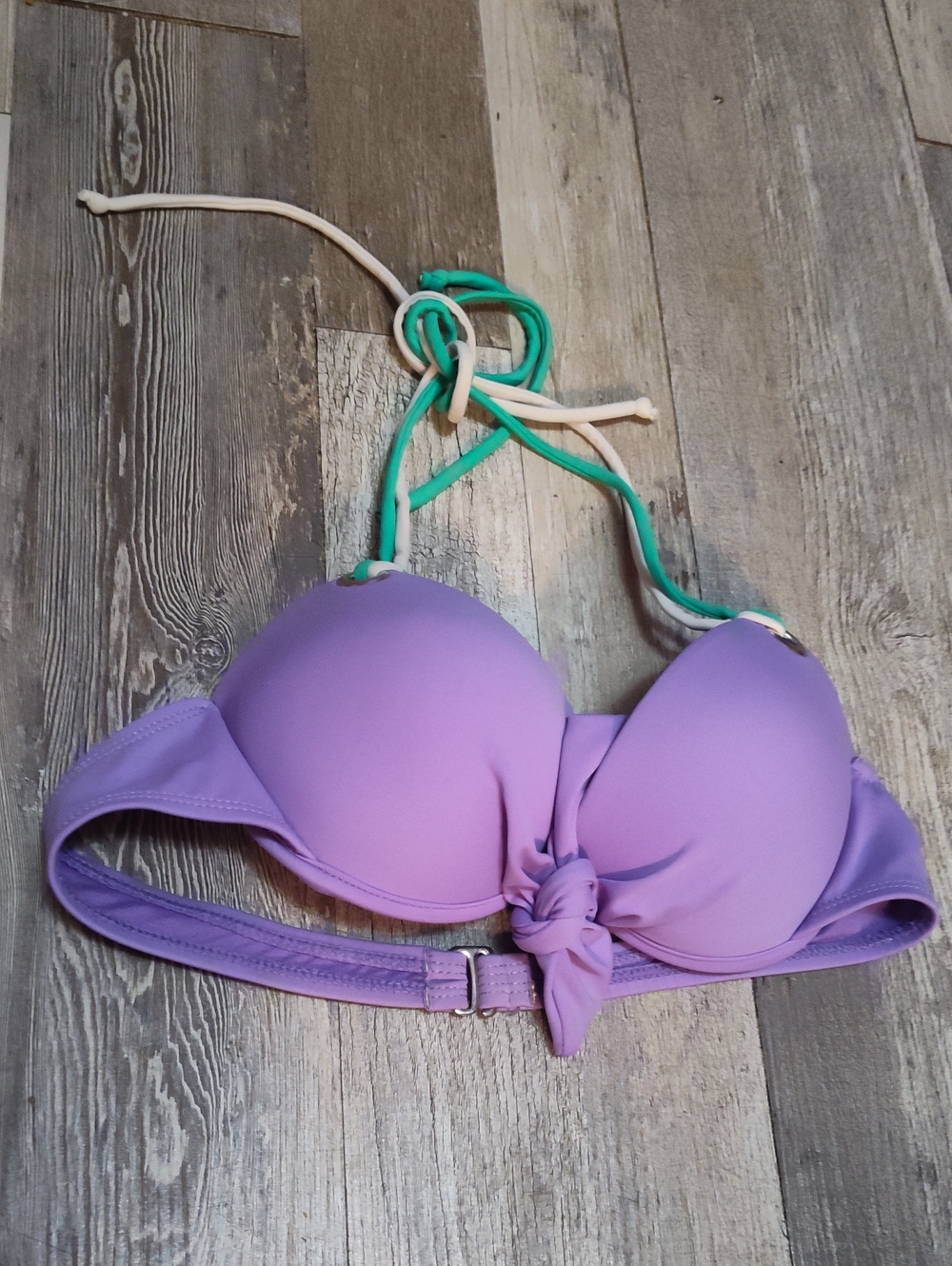 5/$25 SALE California Waves Lavender Push-Up Bikini Top Small Green/Cream Straps